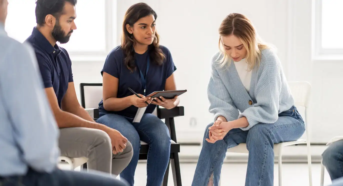 men and women during group therapy in Meth Rehab in Corona, Southern California, Riverside Near me