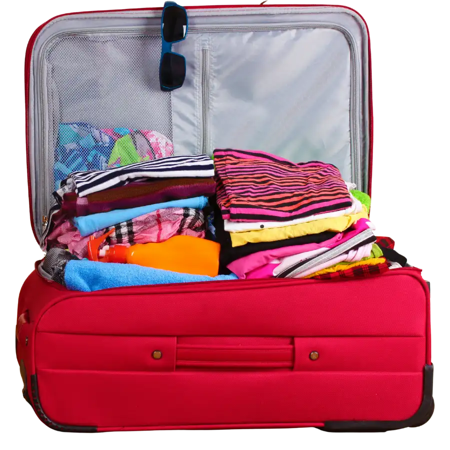 red suitcase with clothes