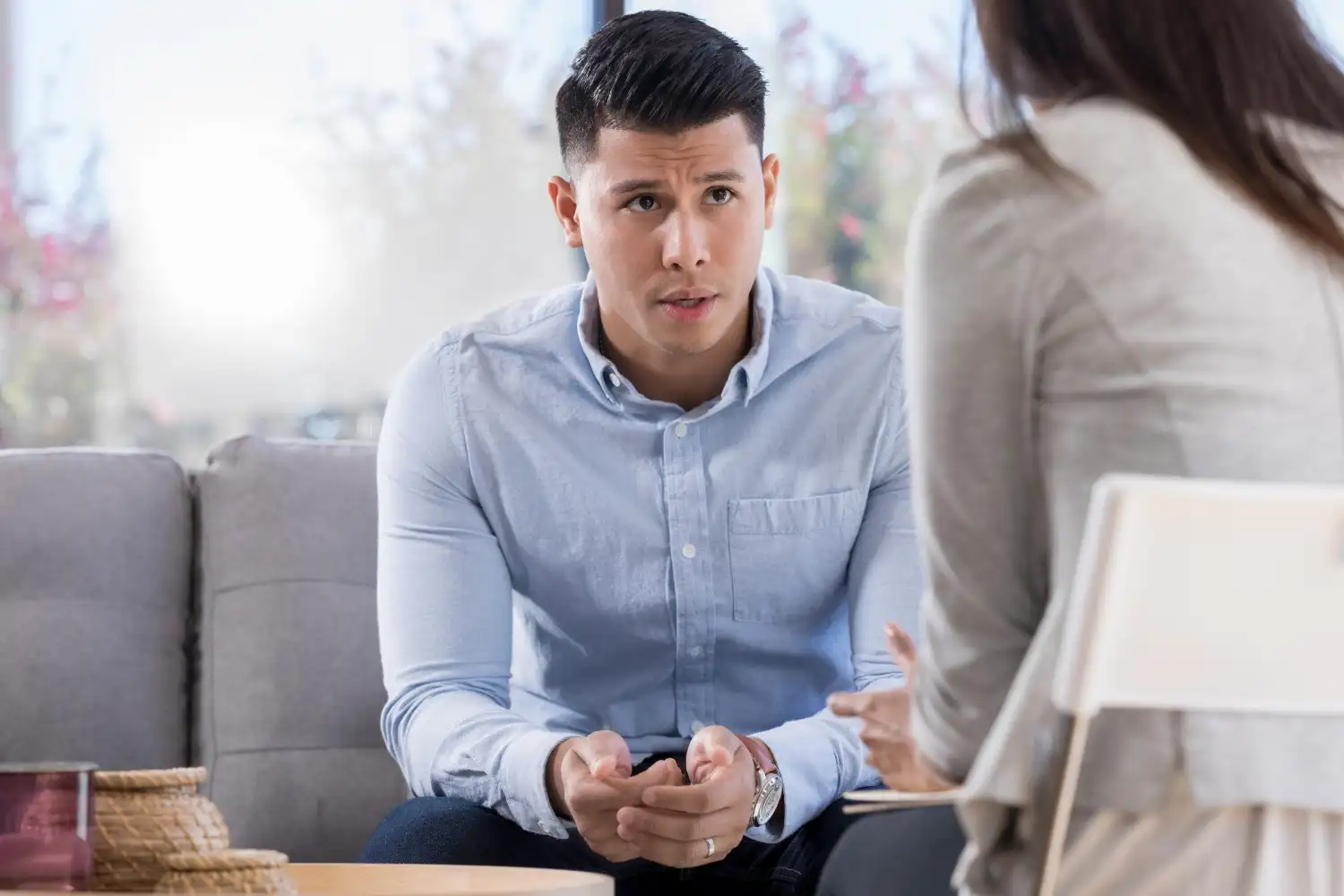 man during individual counseling in a drug rehab