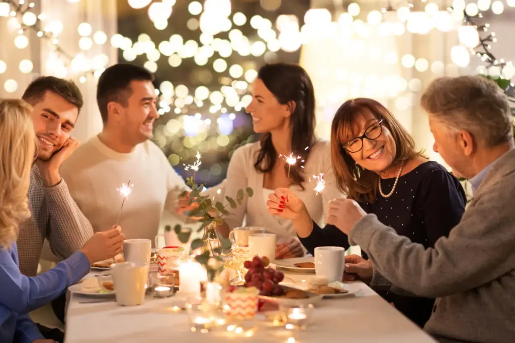 Family and friends Celebrating New Year with Sparklers