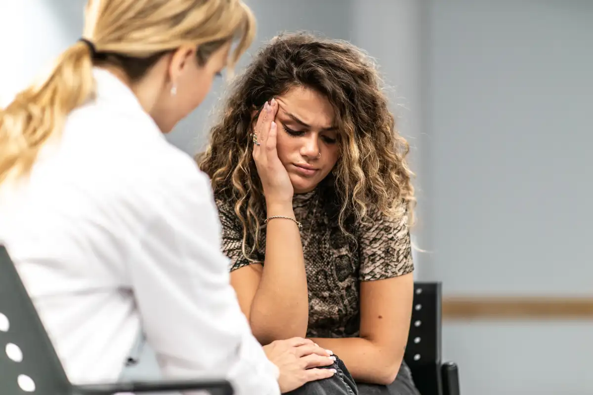 Girl Frustrated in A Counseling session stock photo