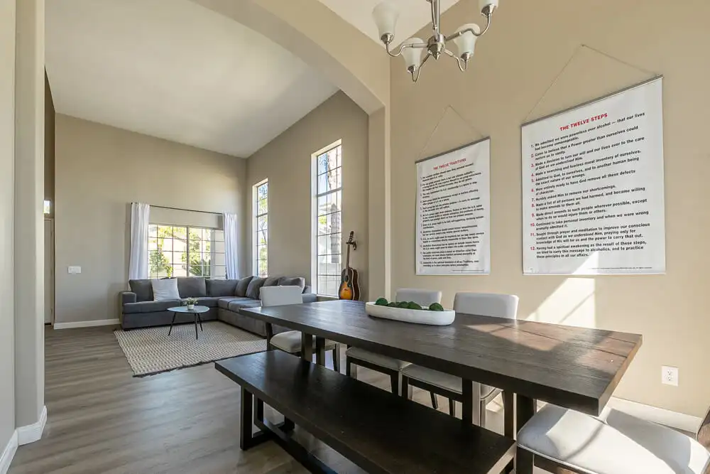 Living room and dining area at West Coast Detox