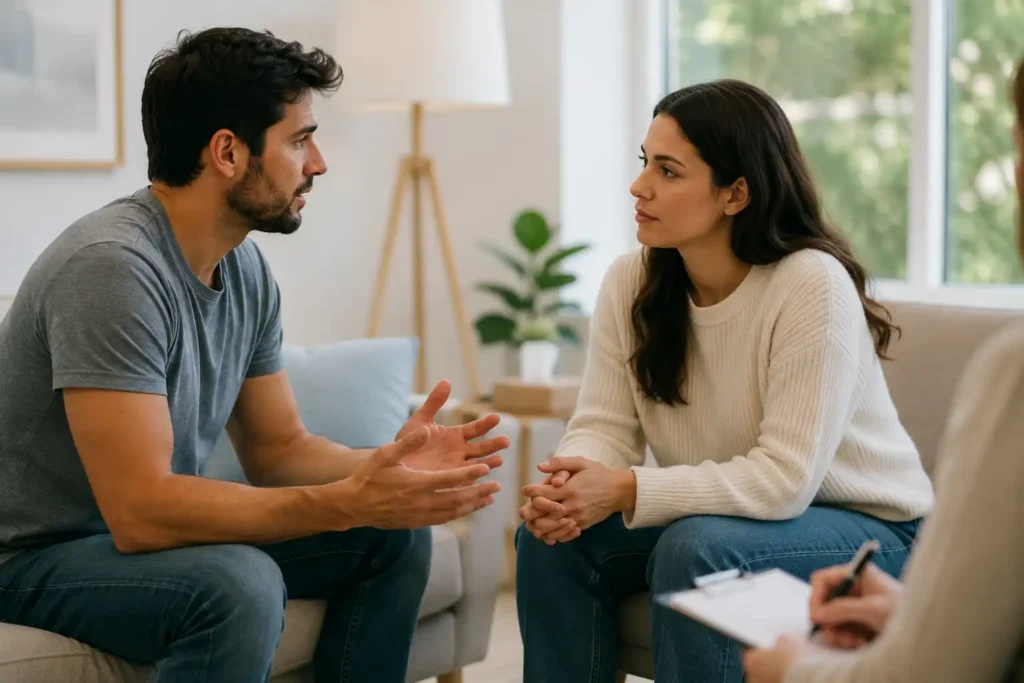 a couple during counseling at a drug and alcohol rehab center