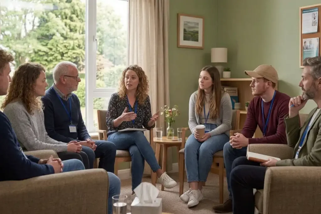 group therapy session for addiction recovery
