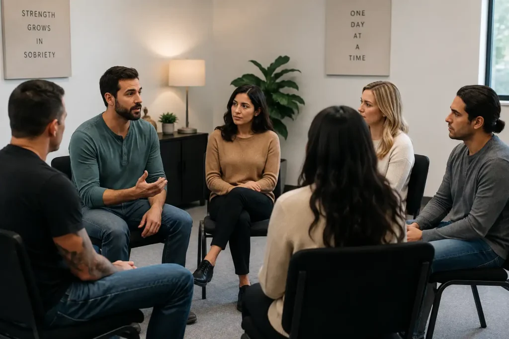 Supportive Group Therapy Circle during alcohol addiction treatment