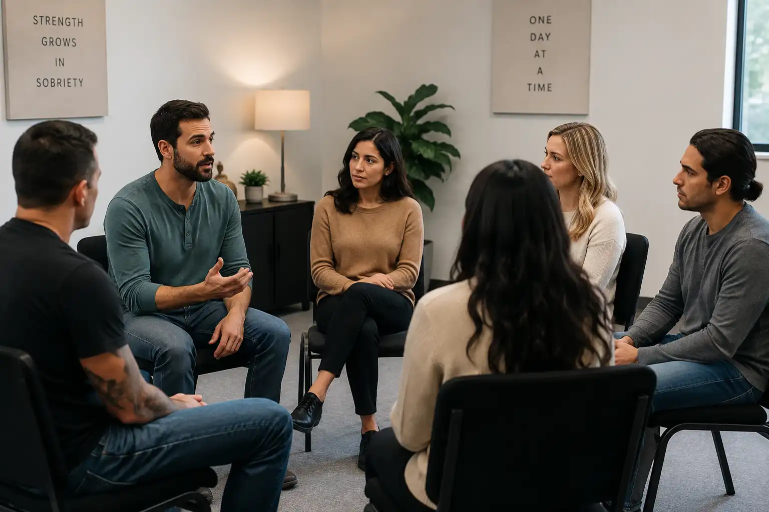 Supportive Group Therapy Circle during alcohol addiction treatment