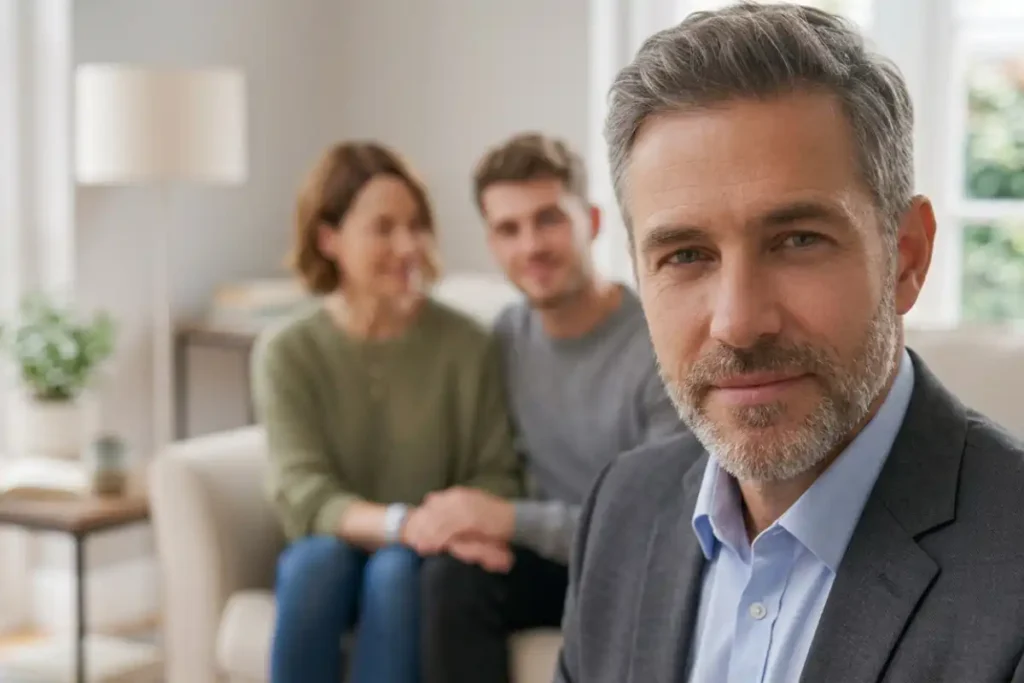 a male psychologist smiling for camera at a drug and alcohol rehab