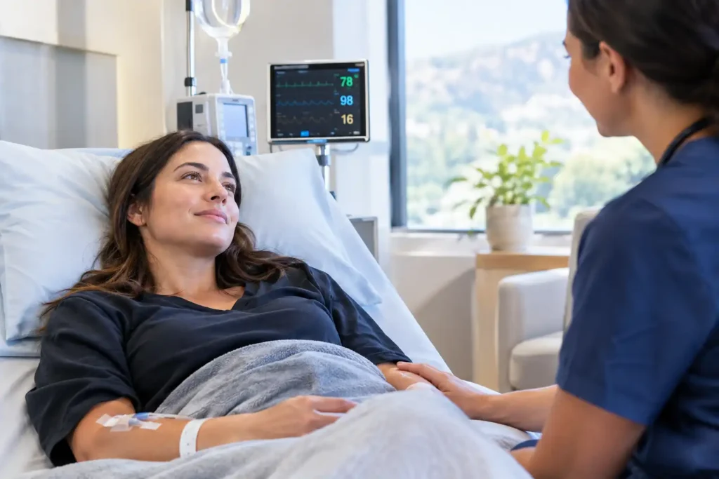photo of a female client during medical detox in drug rehab