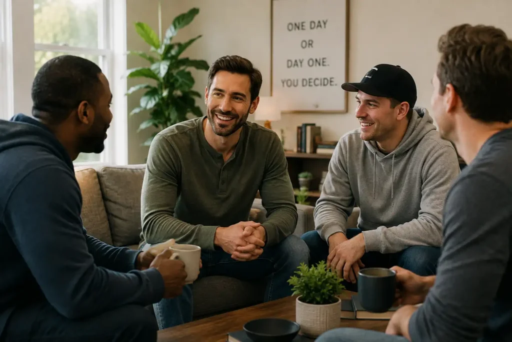 photo of male client spending time with supportive people in his addiction recovery